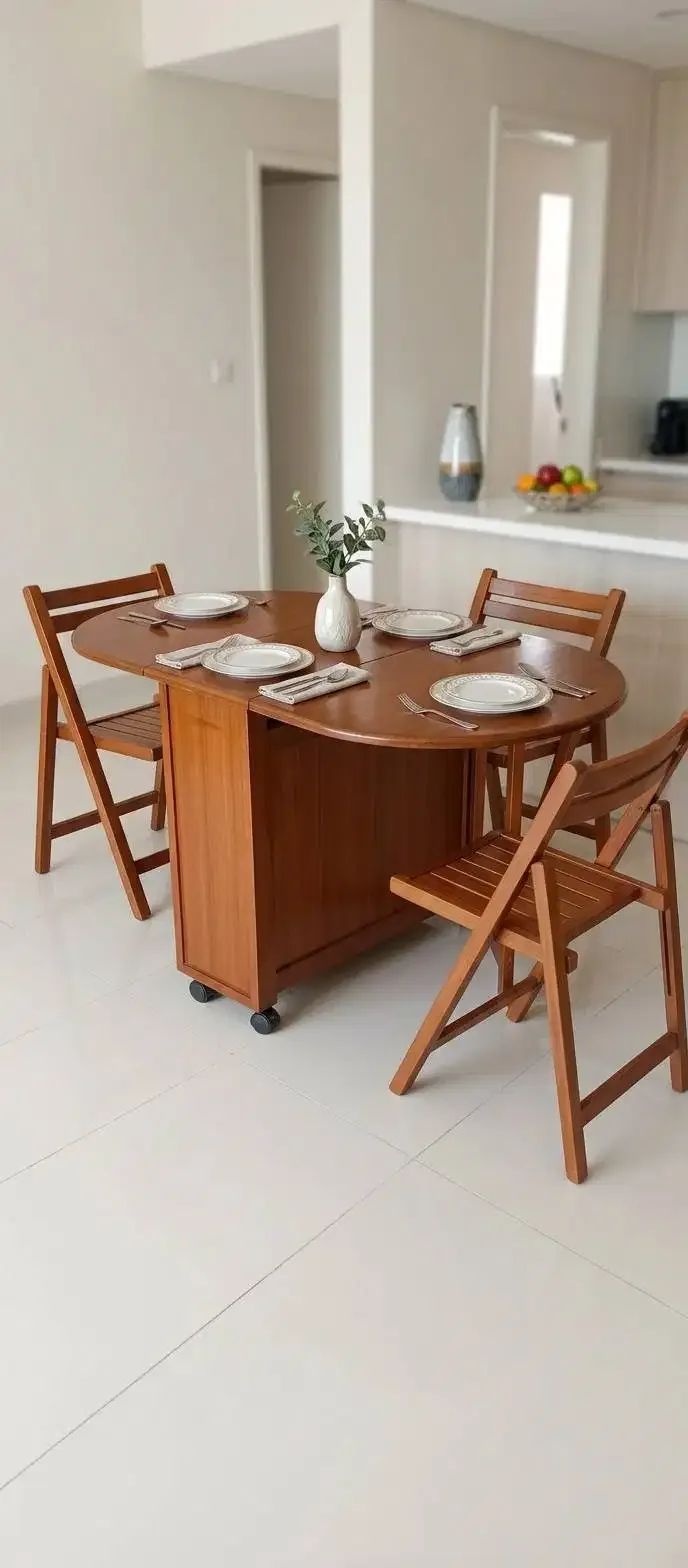 Set Meja Makan Lipat Kayu 4 Kursi Roda - Praktis & Hemat Tempat - Image 1 of 2
