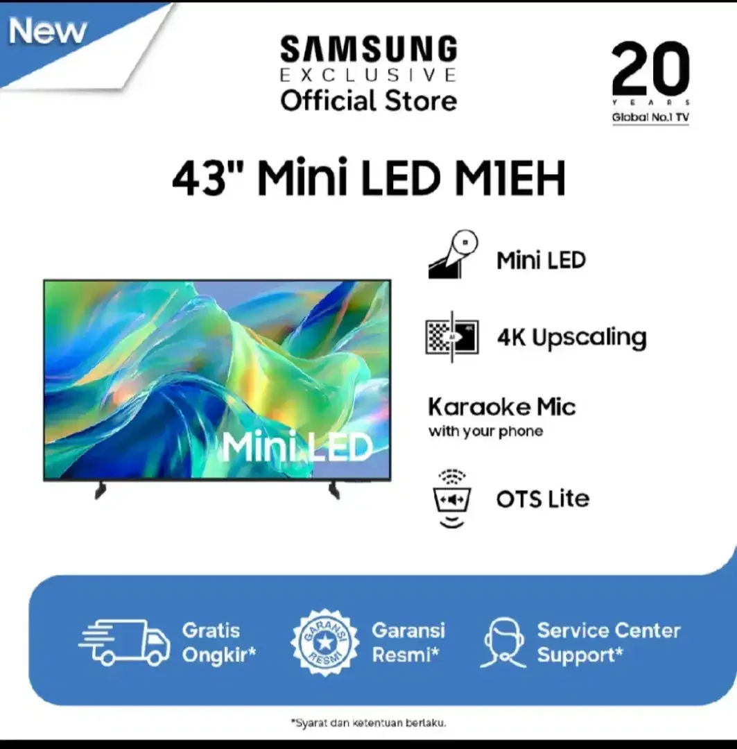 MiniLed Samsung 43 SmartTV 4K UHD Netflix YouTube Digital BARU Resmi - Image 1 of 7