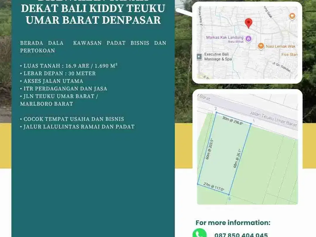 DISEWAKAN TANAH DEKAT BALI KIDDY TEUKU UMAR BARAT DENPASAR - Image 2 of 3