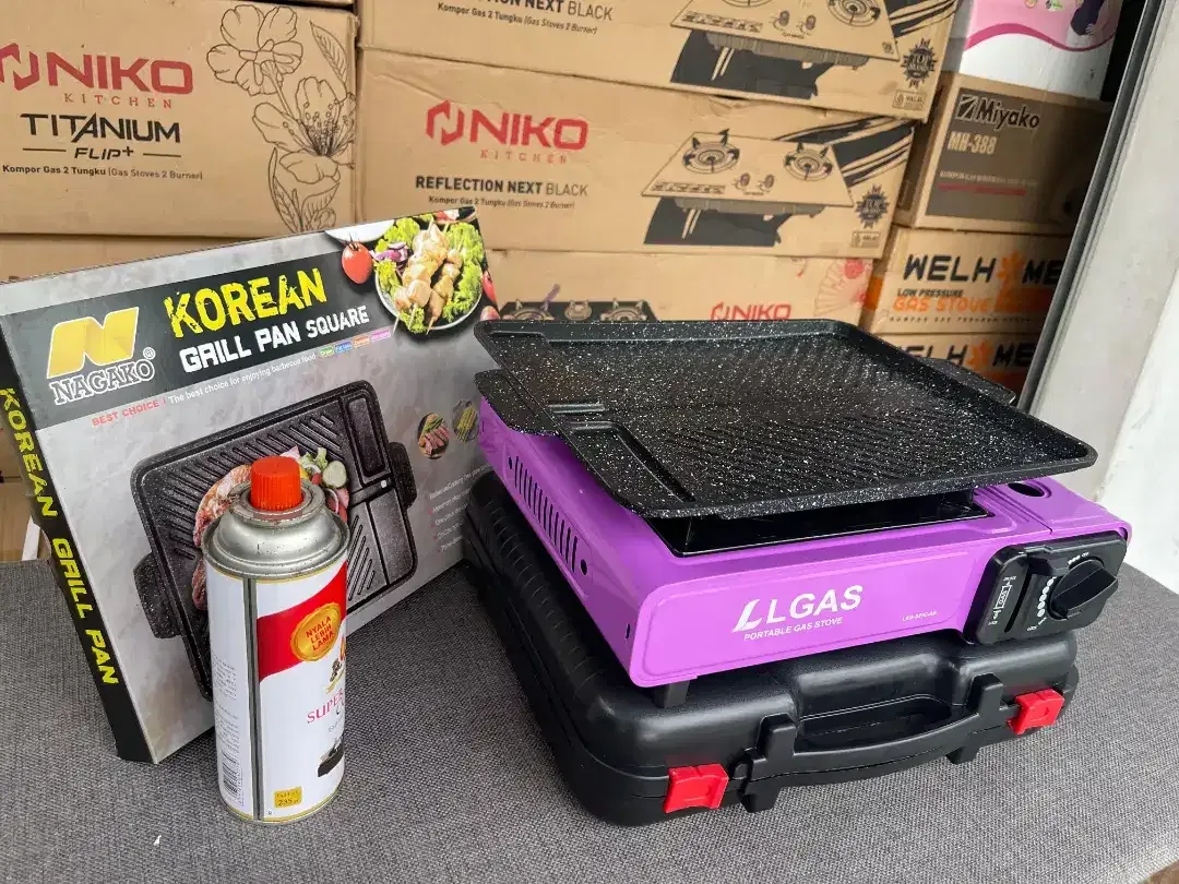 HADIR PAKET KOMPOR PORTABEL+GAS KALENG+ KOREAN GRIL PAN ANTI LENGKET - Image 1 of 2