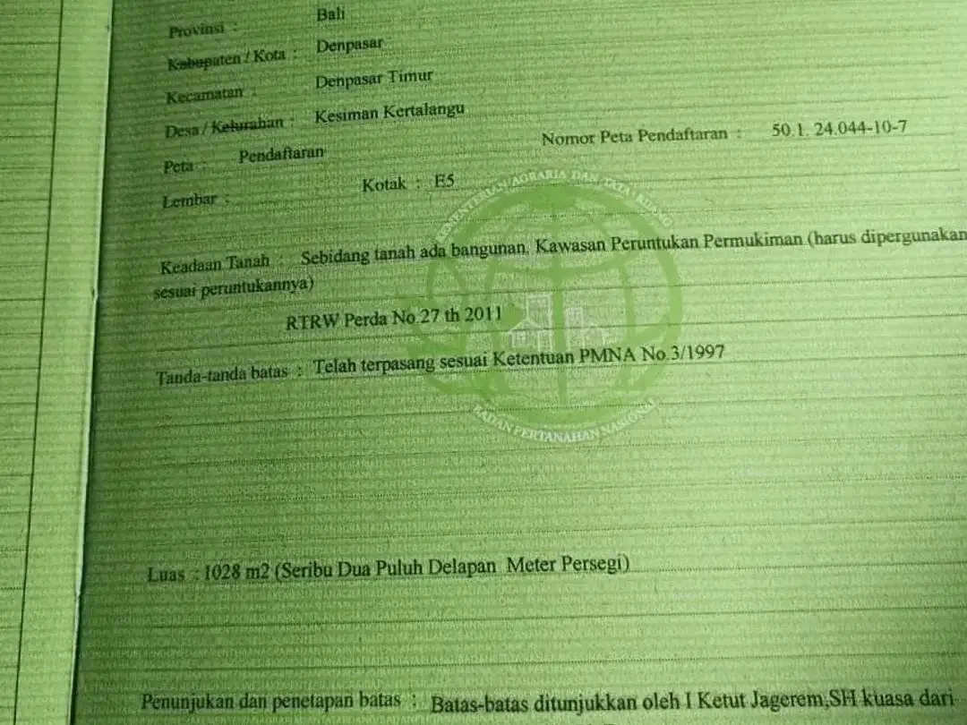 Dijual Tanah 10,28 Are Sekar Tunjung Denpasar Timur Bali Dekat Gatsu Sanur Renon - Image 2 of 10