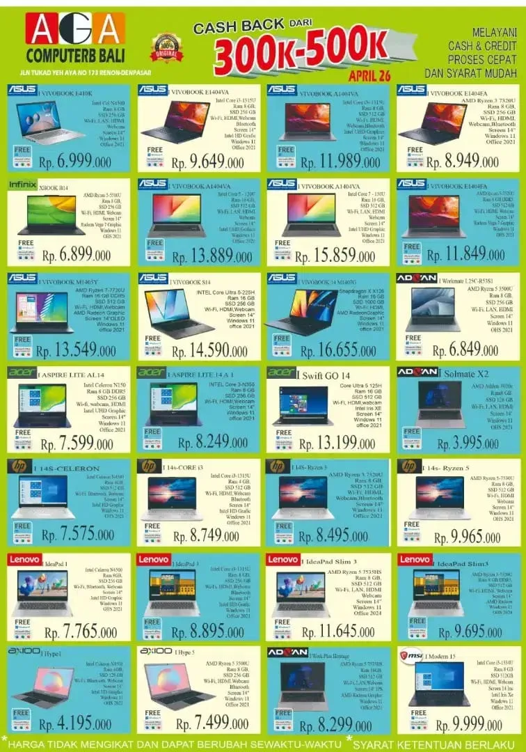 Laptop Asus / acer / hp / lenovo /  Dell  bisa kredit by indodana - Image 1 of 1