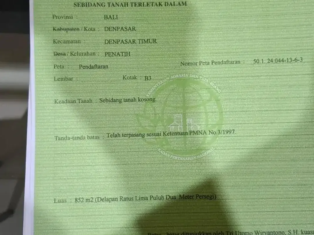 Tanah 8,52 Are Dalam Kompleks Perumahan Dijual di Denpasar Timur - Image 5 of 5