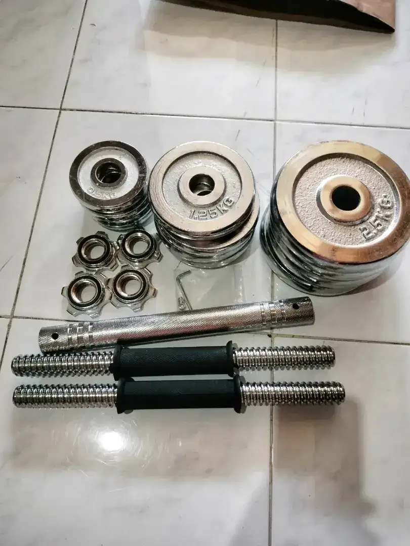 Promo MURAH Dumble 1 Set Besi Full Croom Beban 20 KG + Konektor - Image 1 of 2