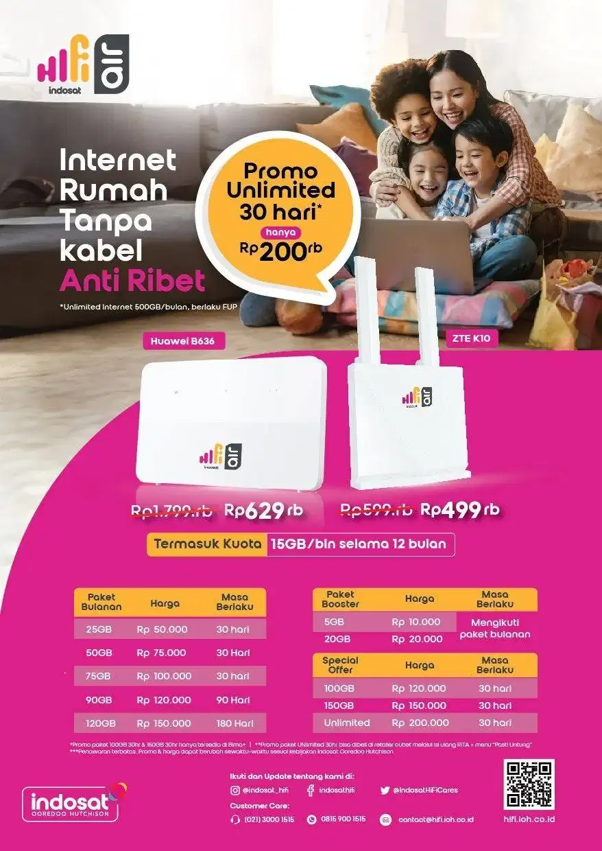 INTERNET MURAH - INDOSAT HIFI AIR PROMO UNLIMITED INTERNET ANTI RIBET - Image 1 of 4