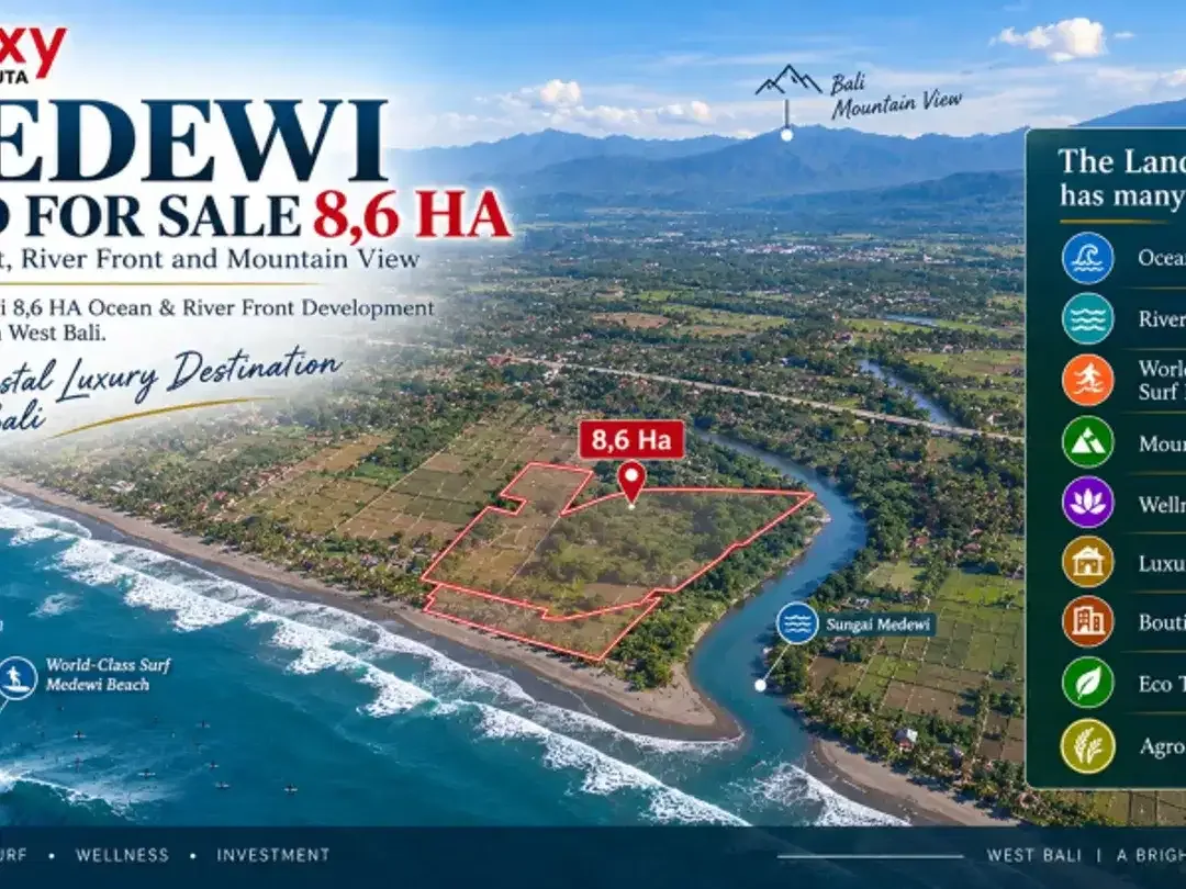 Land For Sale Medewi 8,6 HA Ocean & River Front and Mountain View - Image 1 of 10