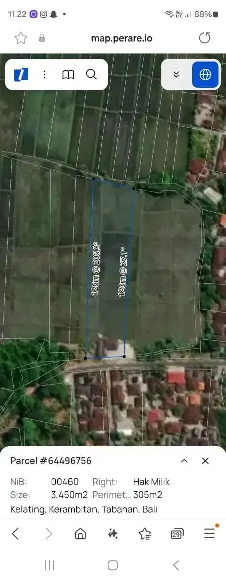 Tanah 3450m2 Full View Sawah di Pantai Kelating Tabanan - Image 10 of 10