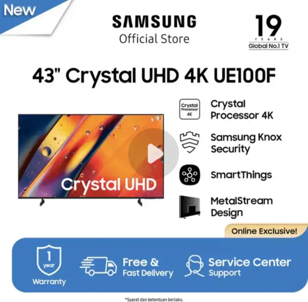 Samsung 43 SmartTV Crystal UHD 4K Netflix YouTube Digital BARU - Image 5 of 6