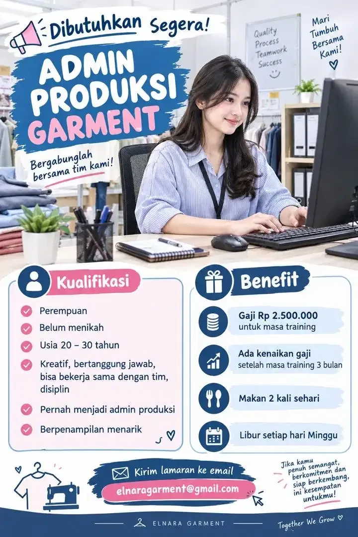 Admin produksi garment - Image 1 of 1