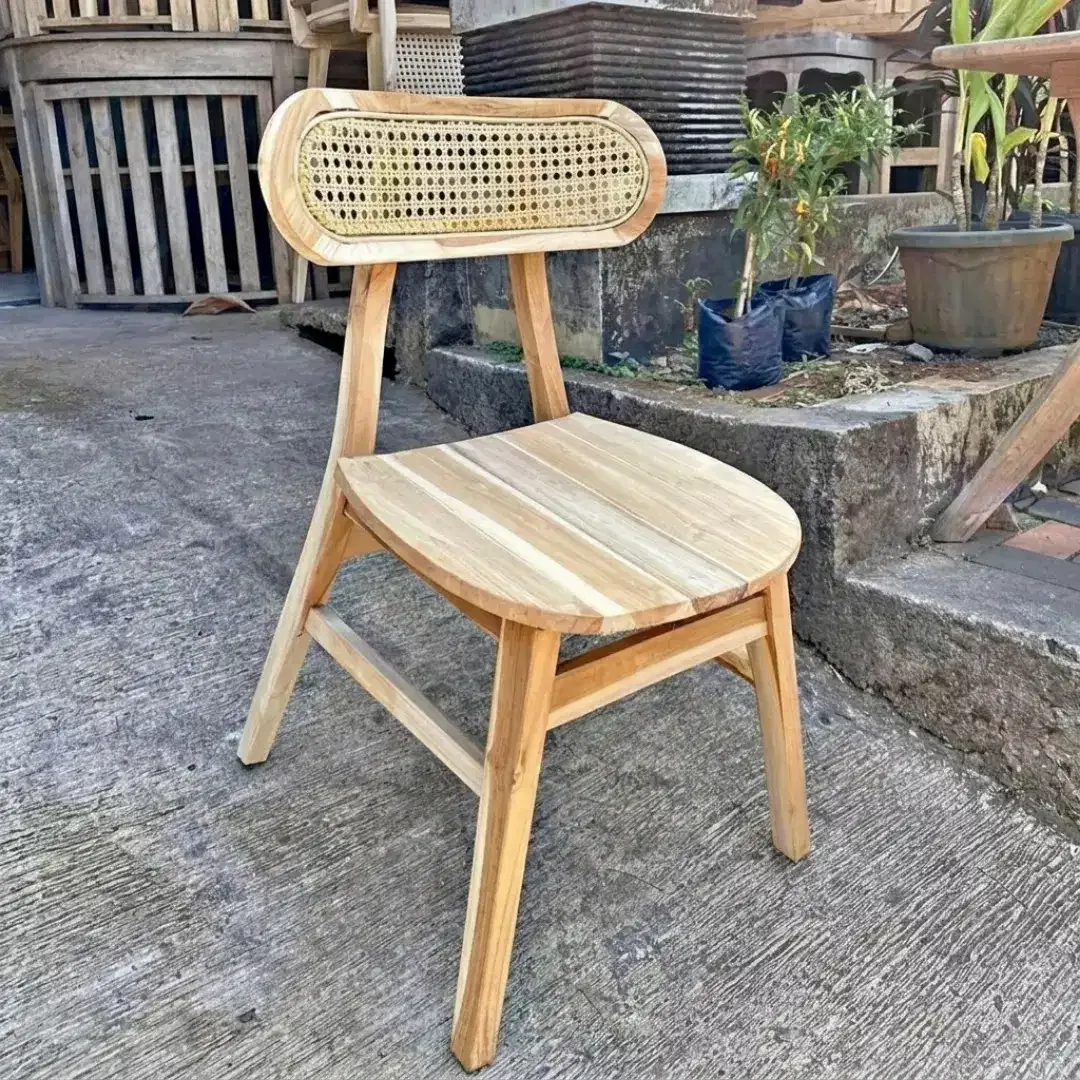 Kursi Cafe Ropan Anyam Rotan Makan Restoran Kayu Jati [Non Finishing] - Image 3 of 3