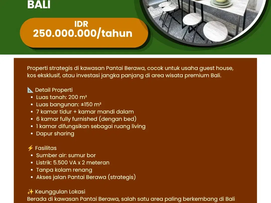 disewakan Guest house pantai berawa bali - Image 1 of 1
