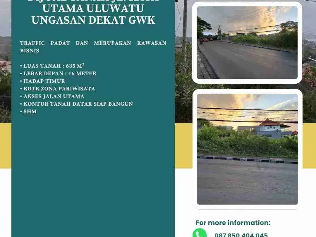 DIJUAL TANAH JL. RAYA UTAMA ULUWATU UNGASAN DEKAT GWK - Image 2 of 6