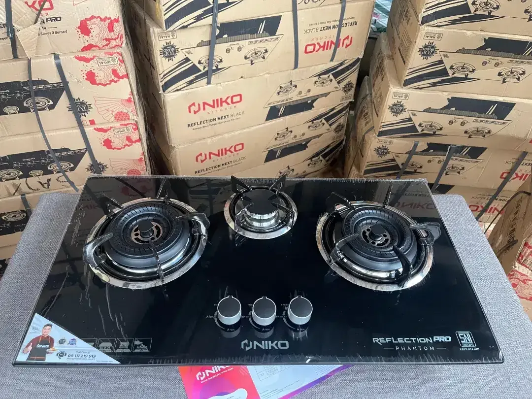 Stock ready NIKO kompor gas kaca tanam 3 tunggku bisa duduk juga - Image 1 of 2
