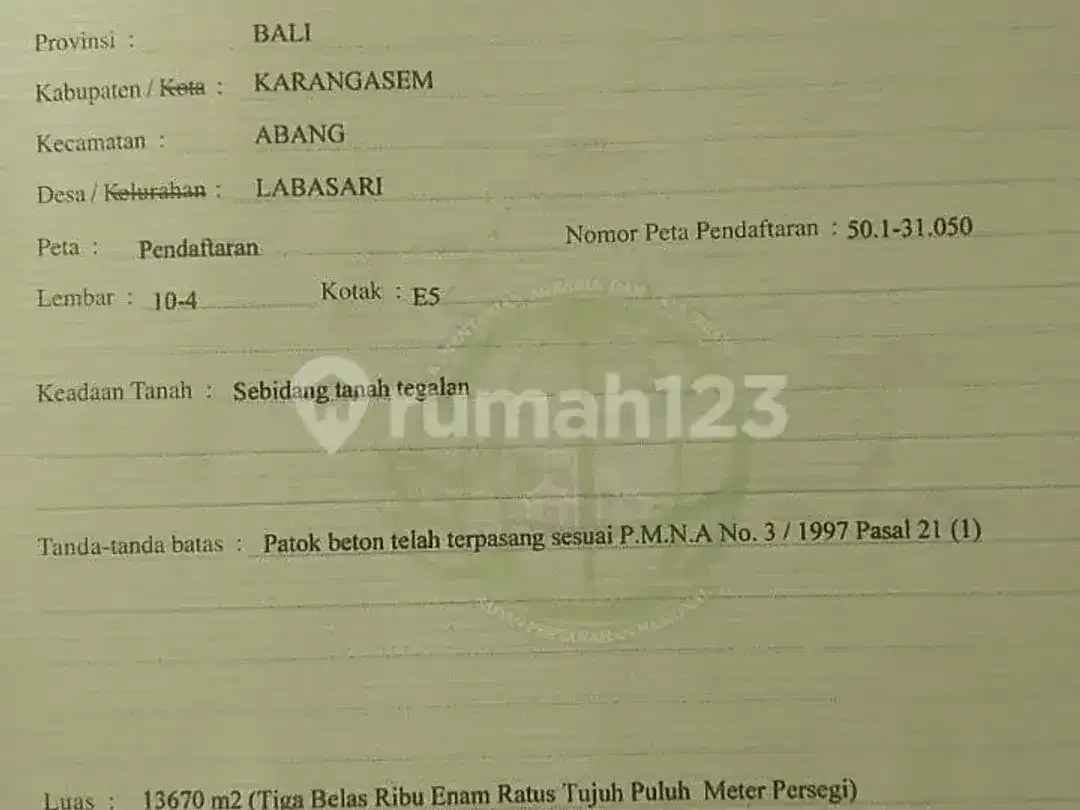 Tanah Los Tebing Lokasi Karangasem Kubu Dekat Pantai Amed - Image 4 of 5