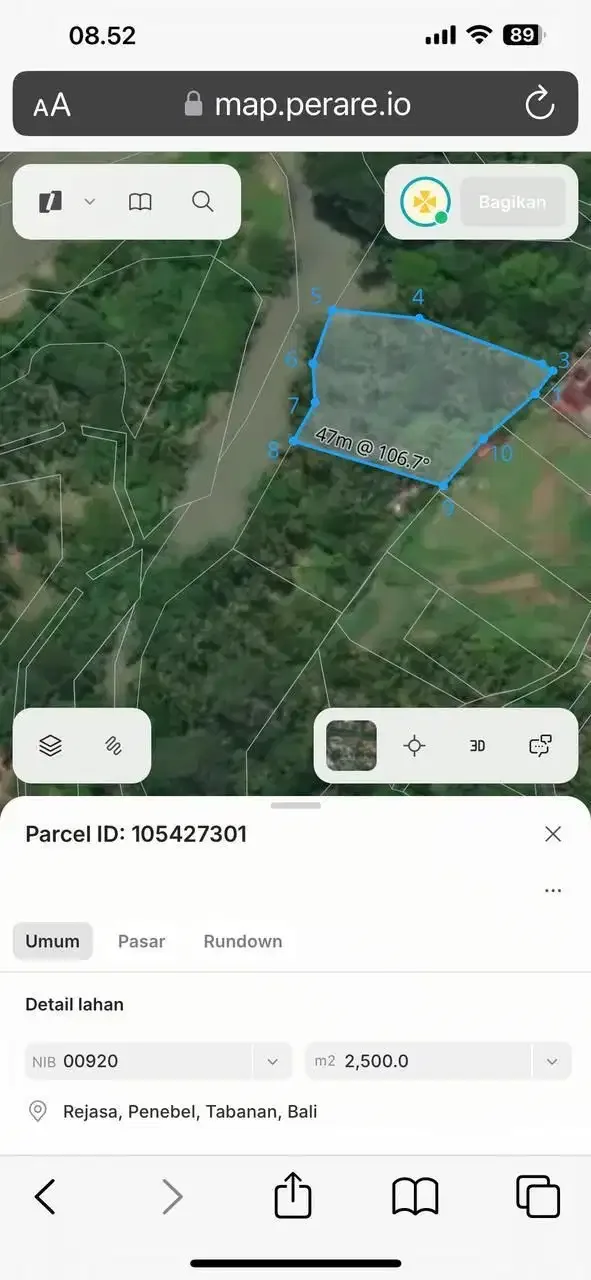 Dijual Tanah Tepi Sungai Lokasi Tabanan - Image 9 of 10