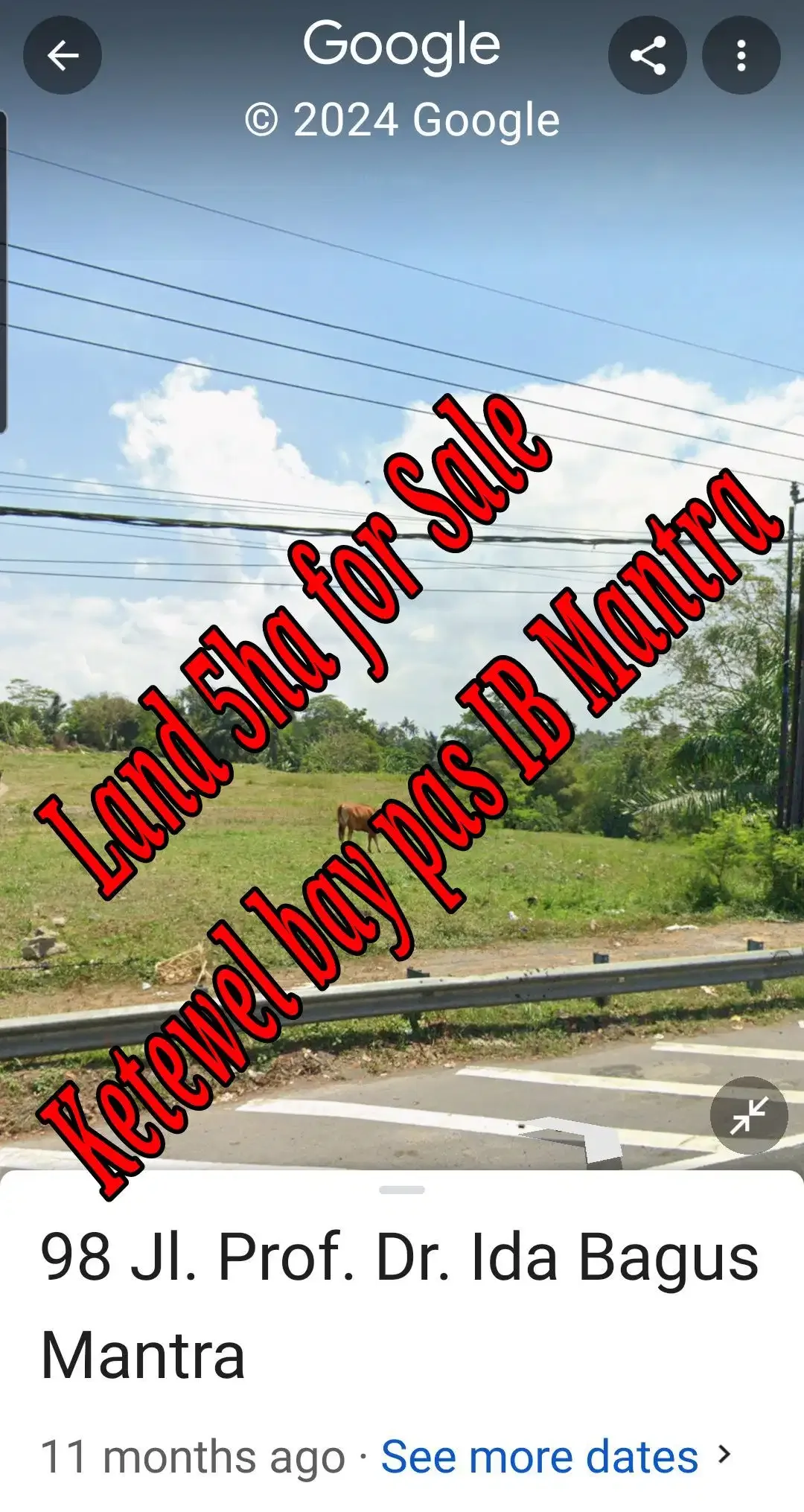 Dijual Tnh 5ha di pinggir Jln raya Bay Pas IB  Mantra ketewel Bali - Image 1 of 10