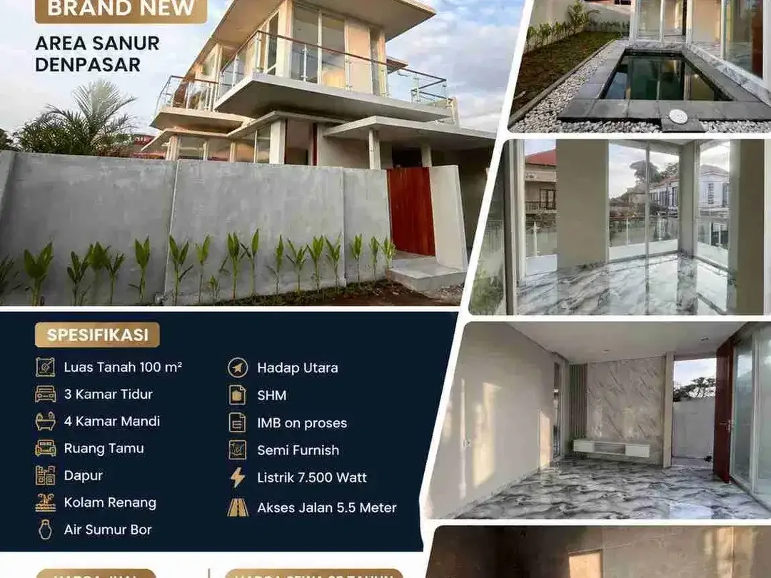 Jual Villa Baru 2 lt Kosongan Lokasi Jl Batur Sari Sanur area dekat pantai sanur. 1 - Image 1 of 7