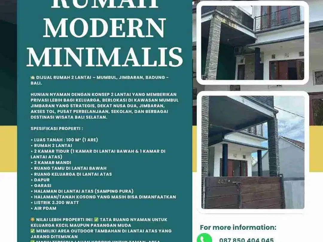 DIJUAL RUMAH 2 LANTAI – MUMBUL, JIMBARAN, BADUNG - BALI - Image 1 of 3