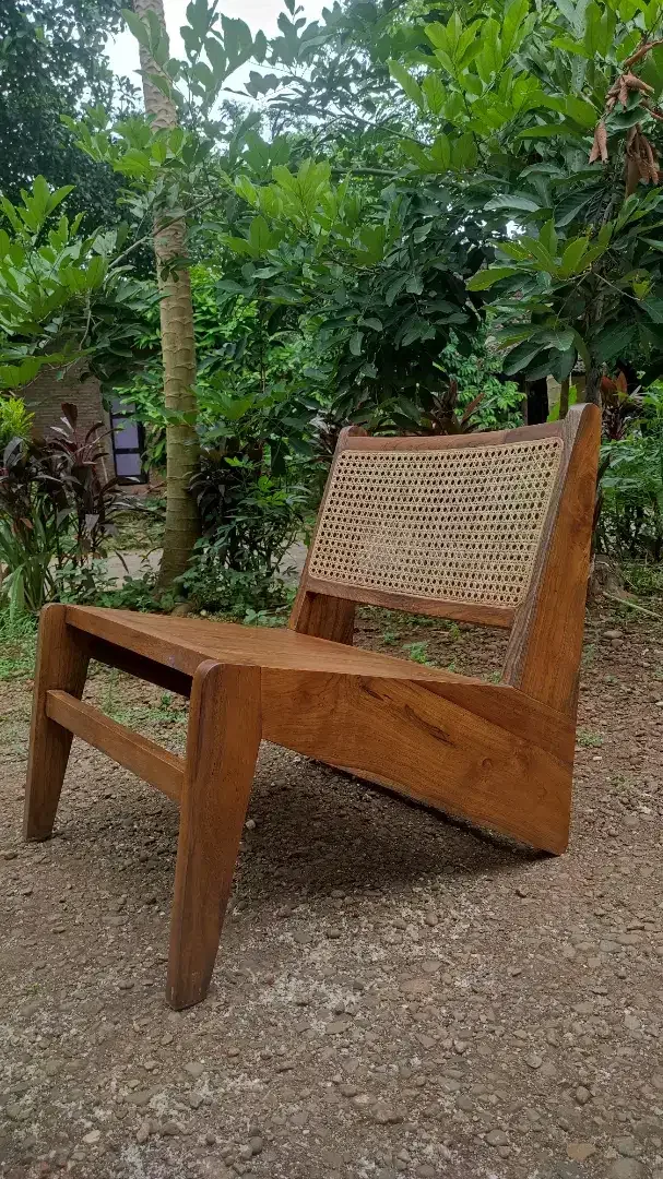 Kursi Cafe Santai Japandi Minimalis Retro Kayu Jati Anyaman Rotan - Image 3 of 4