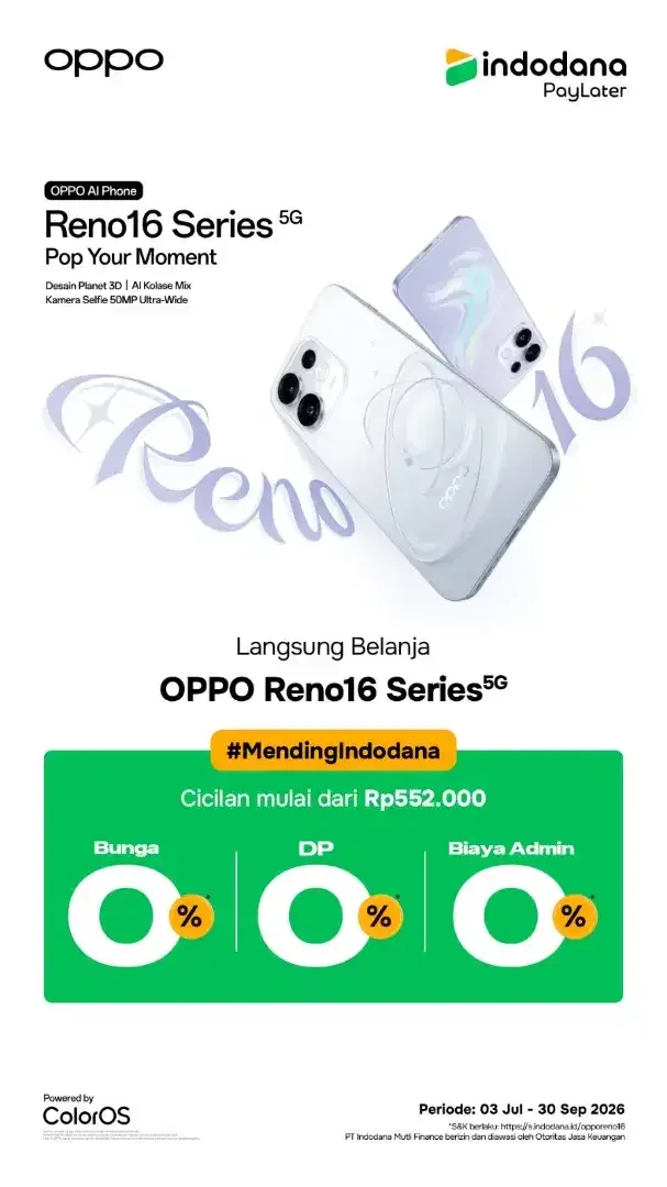 Oppo reno 16. Bisa kredit by indodana finance - Image 1 of 4
