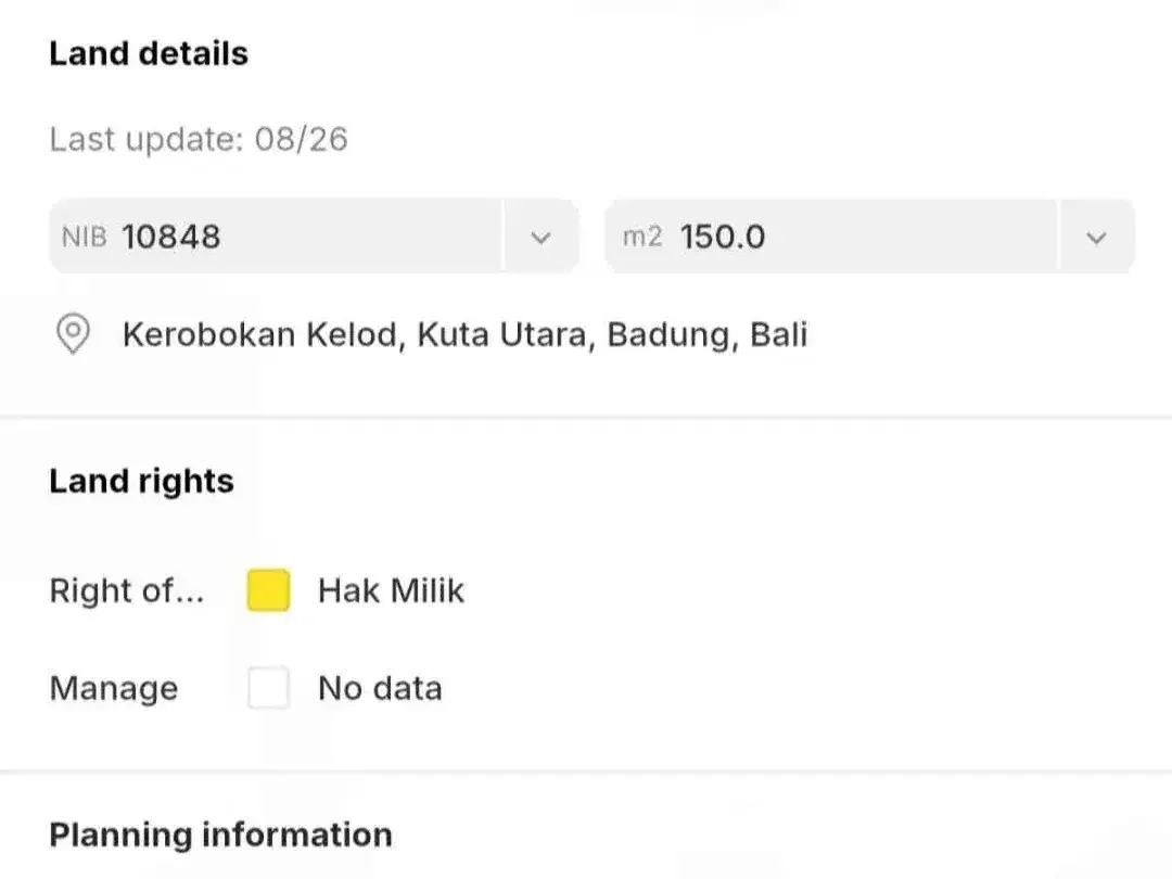 DIJUAL TANAH STRATEGIS LINGKUNGAN VILLA DAERAH KEROBOKAN BALI - Image 5 of 8