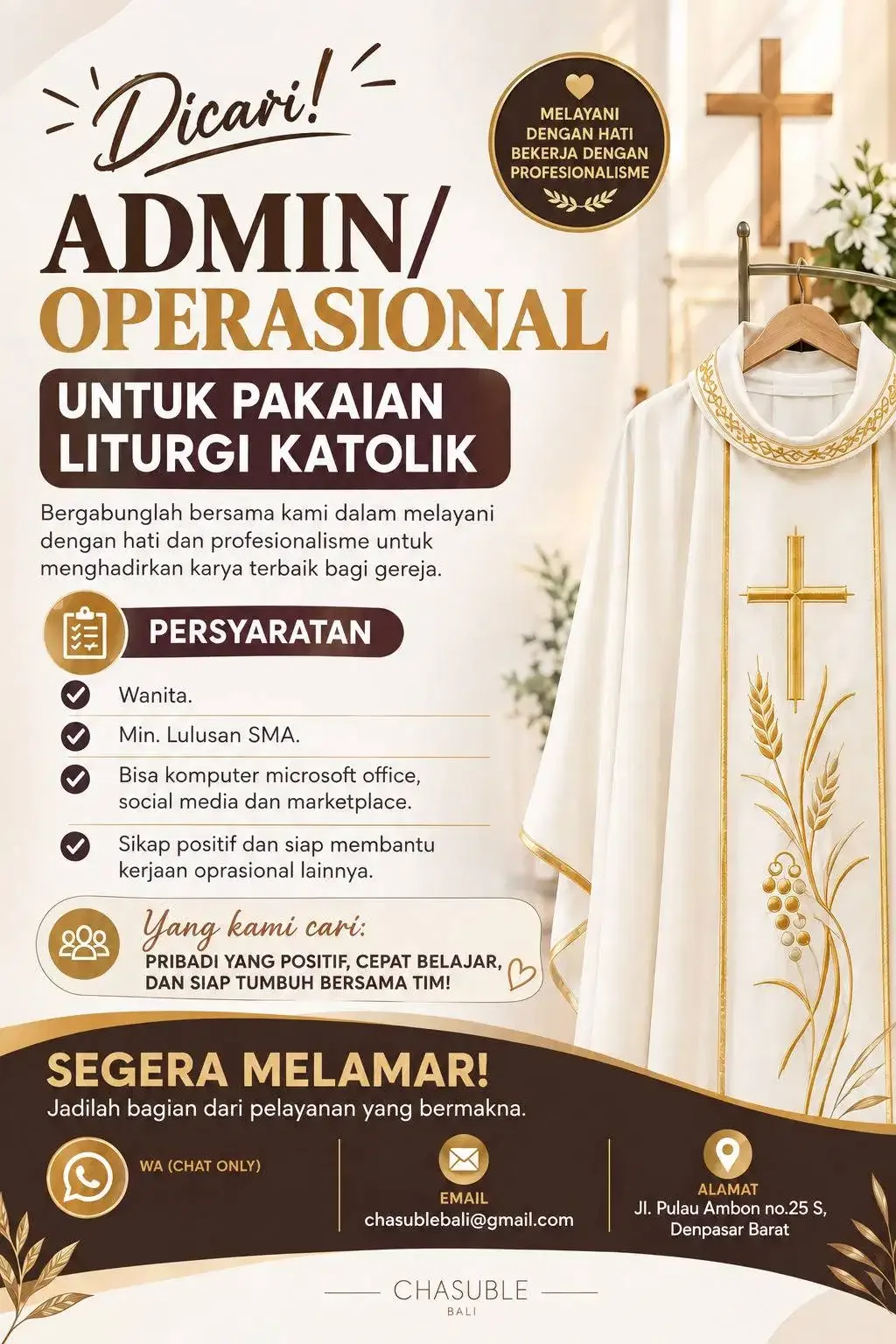 Dicari Admin untuk pakaian Liturgi Katolik - Image 1 of 1