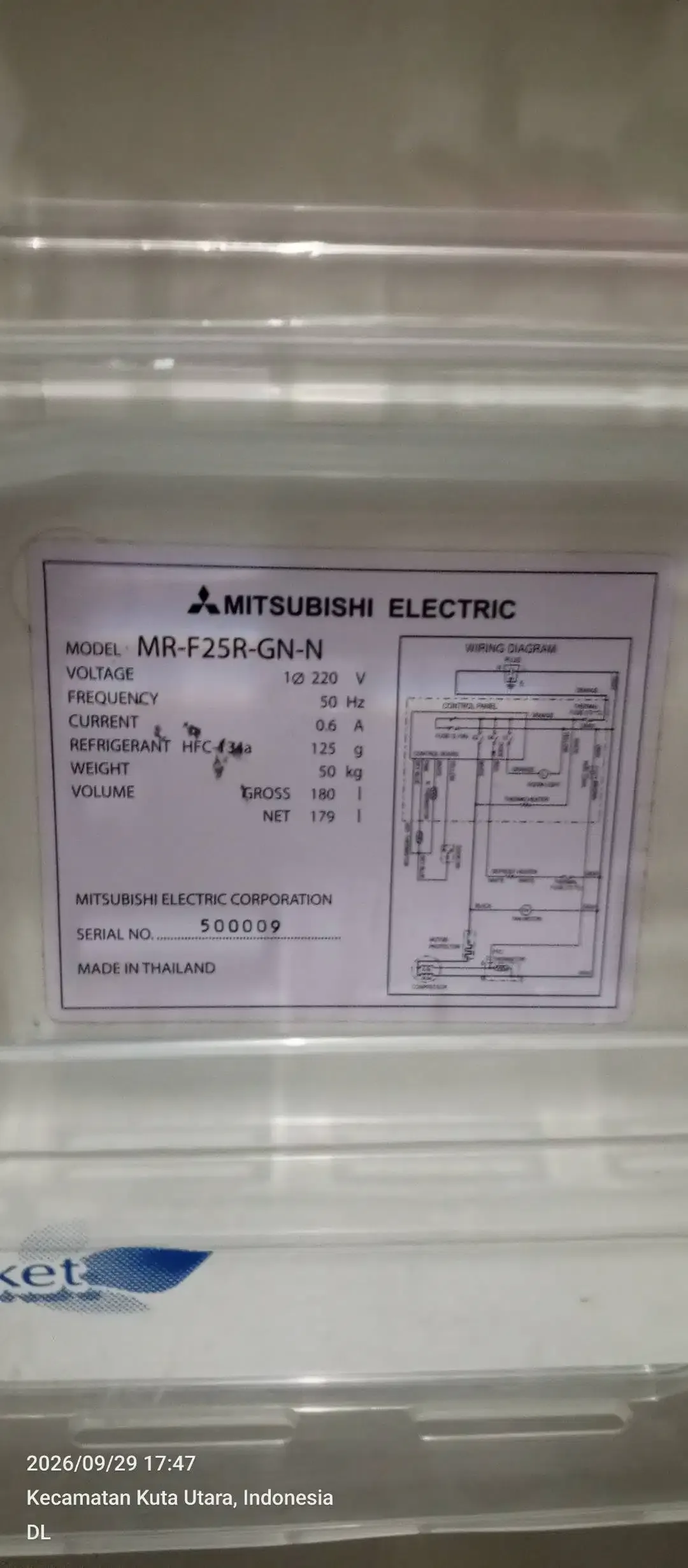 Kulkas 2 Pintu Mitsubishi Electric MR-F25R (Made in Thailand) - Dingin - Image 3 of 3
