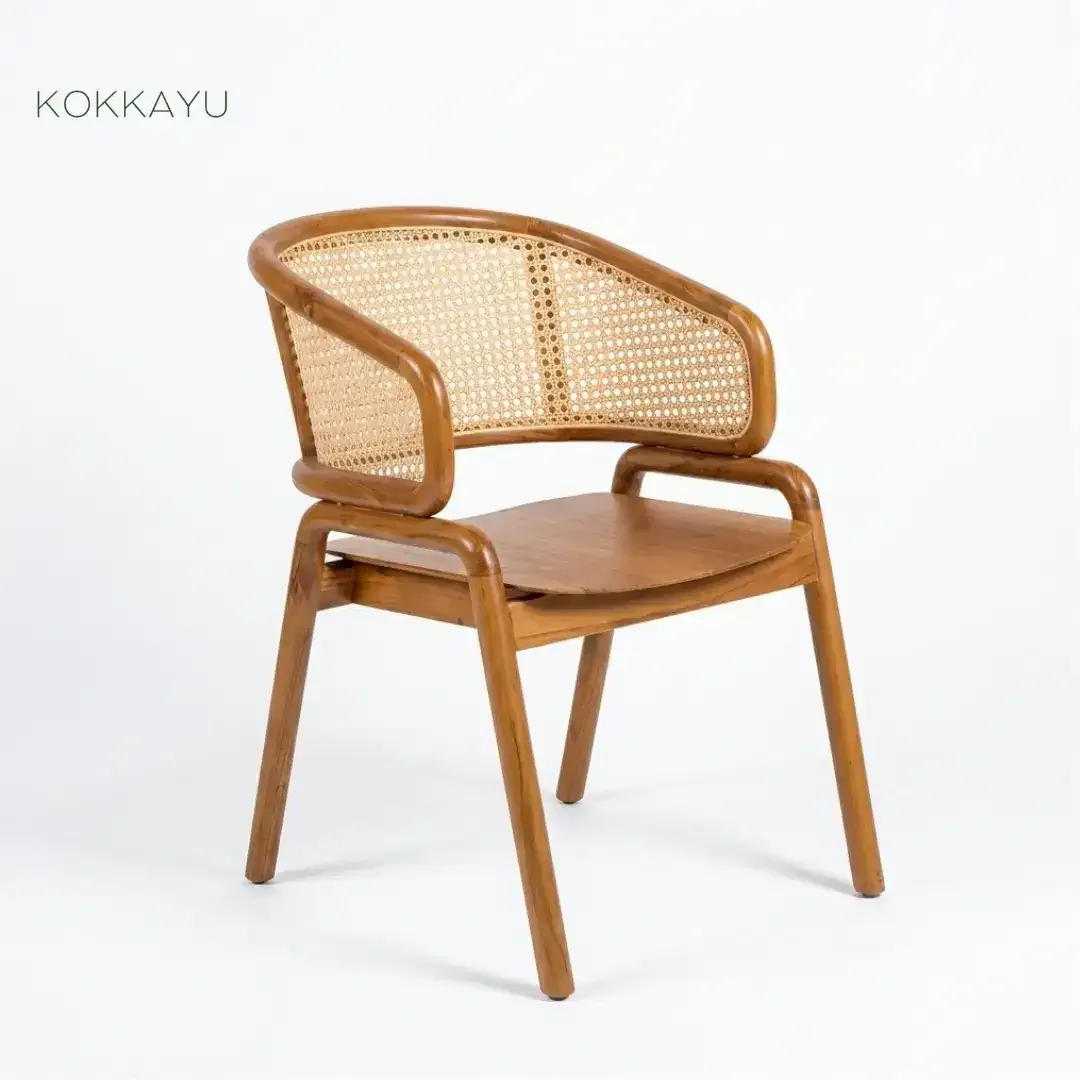 Kursi Cafe Cleopatra Anyaman Rotan Makan Restoran Retro Kayu Jati - Image 1 of 3