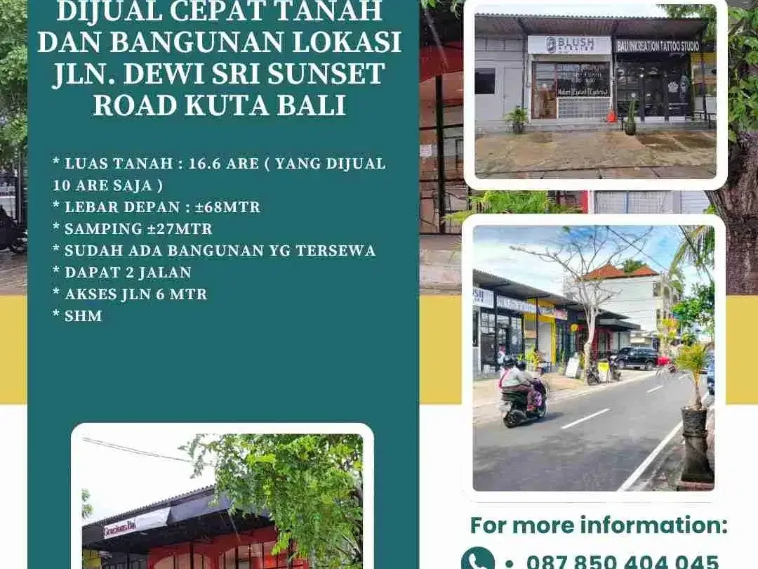 DIJUAL CEPAT TANAH dan BANGUNAN lokasi Jln. DEWI SRI SUNSET ROAD KUTA BALI - Image 2 of 7