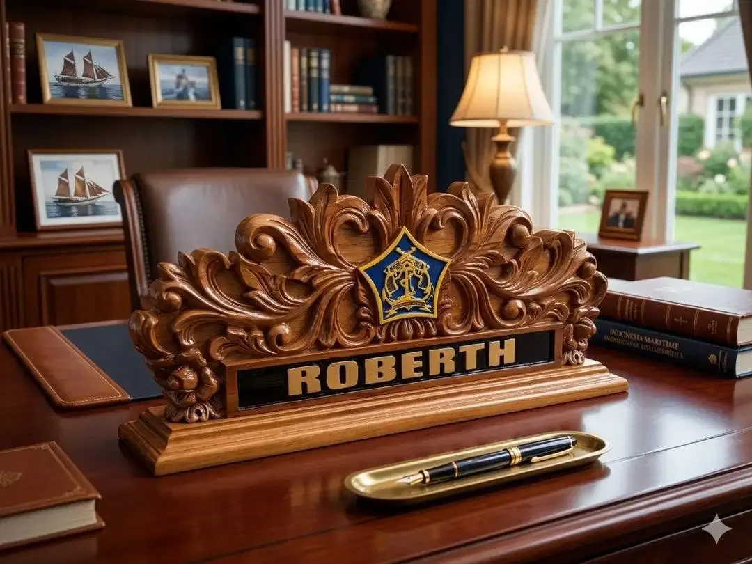 Papan nama ukir bahan kayu jati motif logo menyesuaikan custom - Image 2 of 5