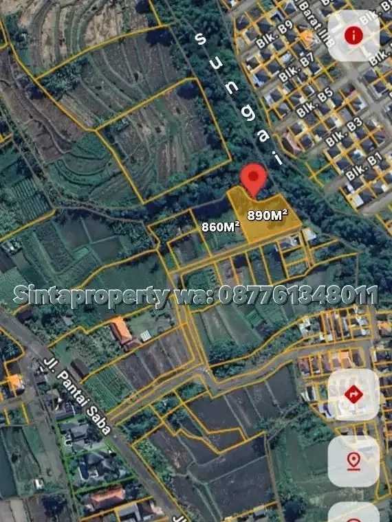 Jual TANAH VIEW SAWAH dan SUNGAI di PANTAI SABA BLAHBATU GIANYAR BALI - Image 6 of 10